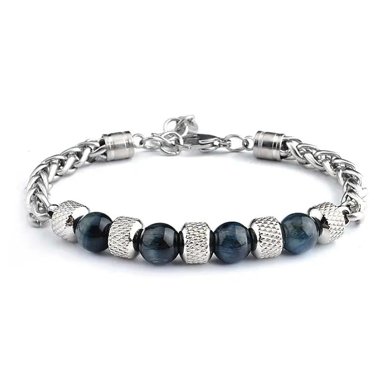 Single-row Natural Stone Bead Stainless Steel Bracelet VRAFI