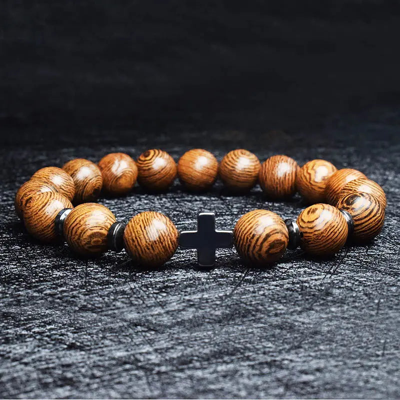 Single-row Stone Bead Stretchable Cross Bracelet VRAFI
