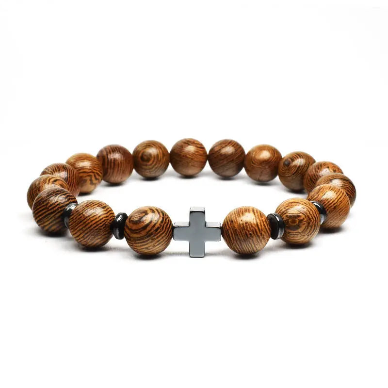 Single-row Stone Bead Stretchable Cross Bracelet VRAFI