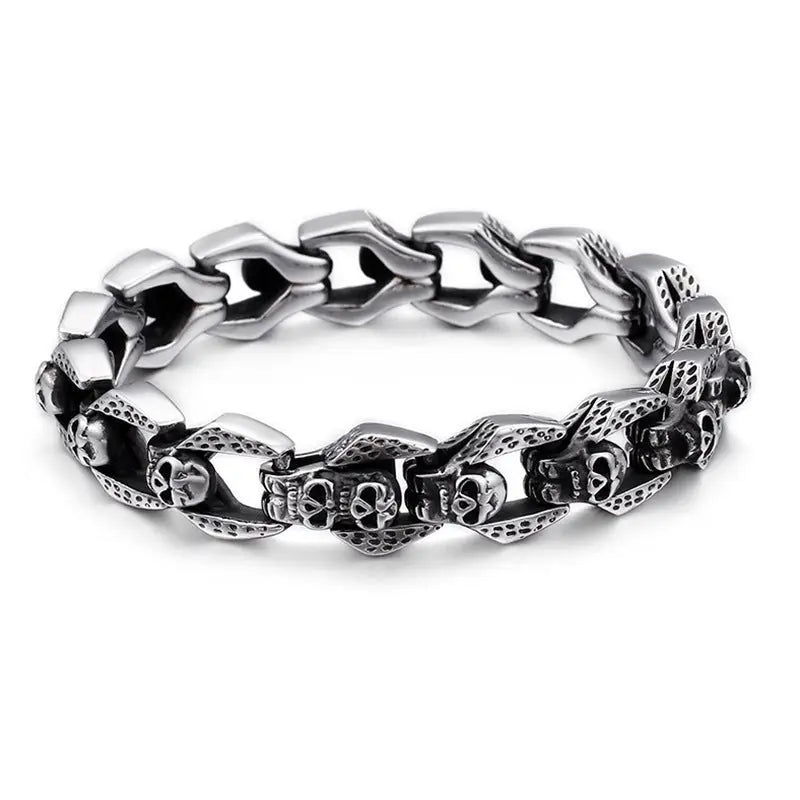 Skull Linked Stainless Steel Bracelet - Vrafi Jewelry