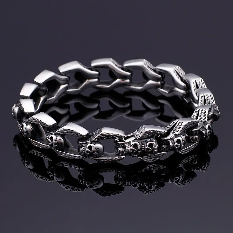 Skull Linked Stainless Steel Bracelet - Vrafi Jewelry