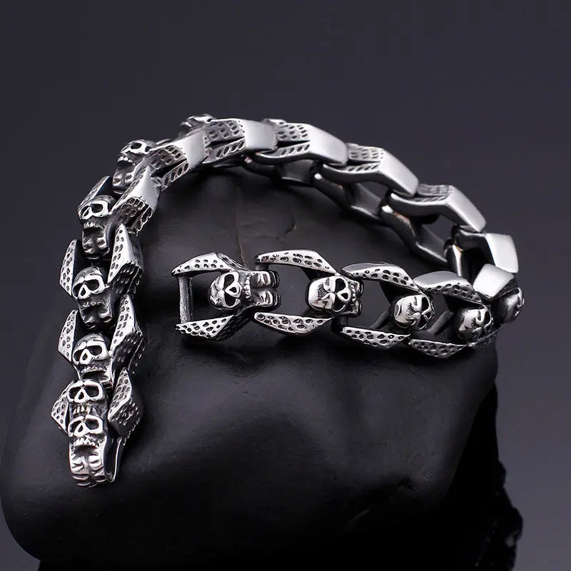 Skull Linked Stainless Steel Bracelet - Vrafi Jewelry