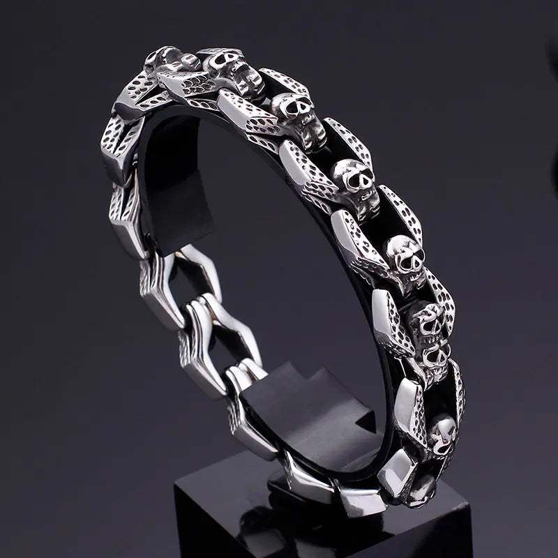 Skull Linked Stainless Steel Bracelet - Vrafi Jewelry