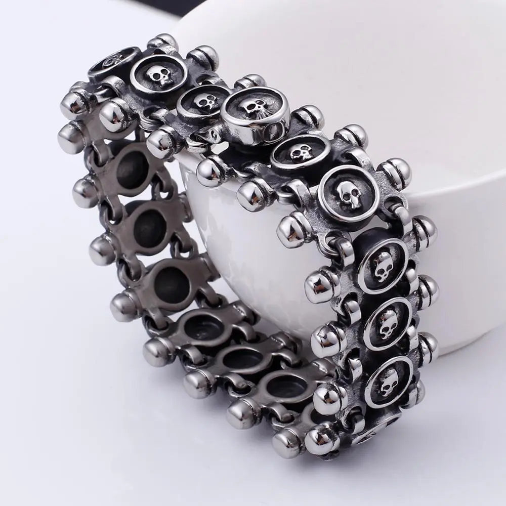 Skull Signet Link Punk Stainless Steel Bracelet - Vrafi Jewelry