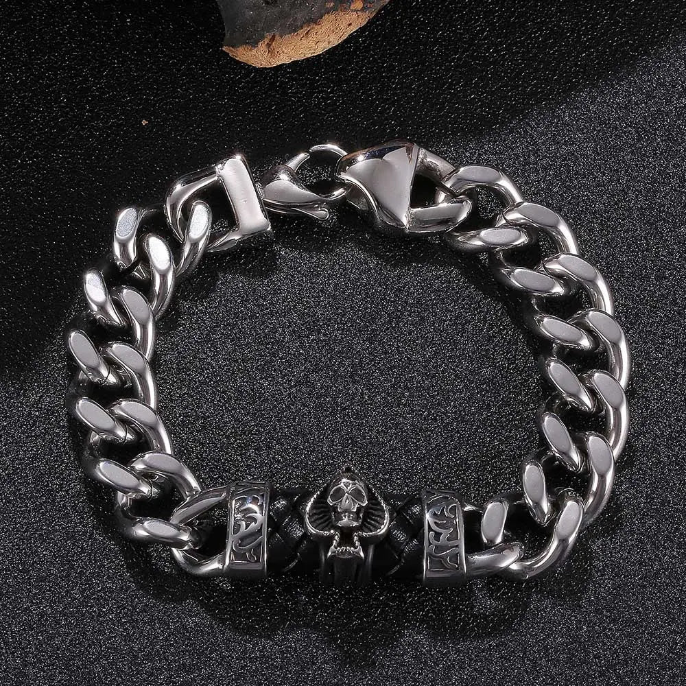 Skull Spade Cuban Link Stainless Steel Bracelet VRAFI