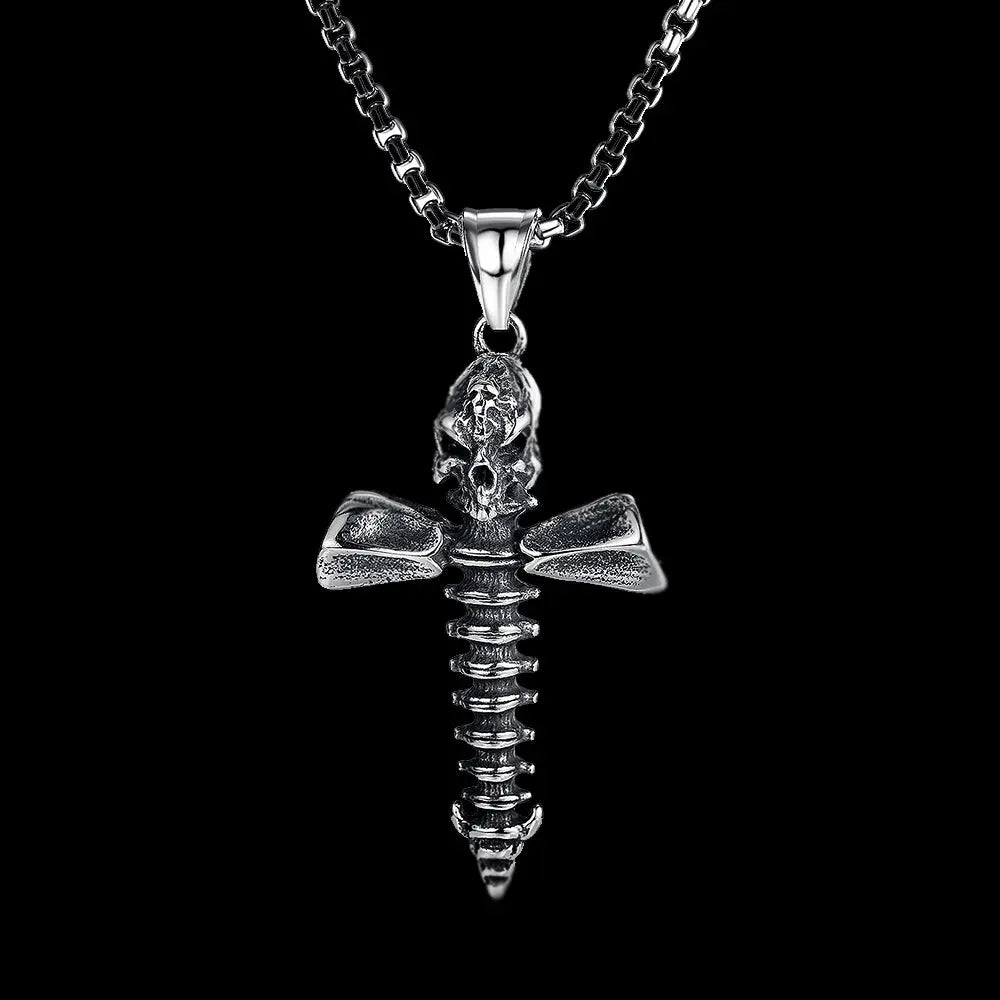 Skull Spine Cross Stainless Steel Pendant VRAFI