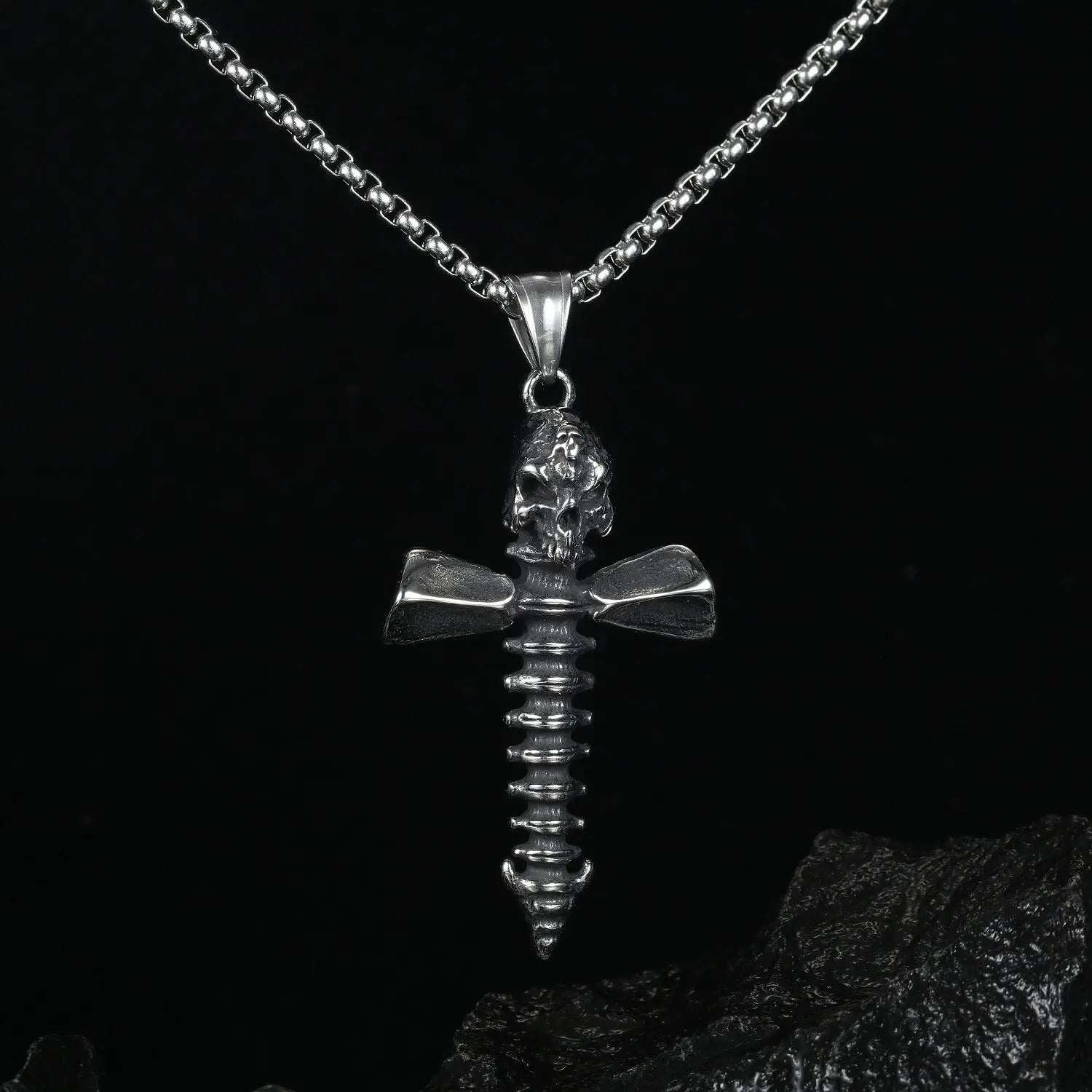 Skull Spine Cross Stainless Steel Pendant VRAFI