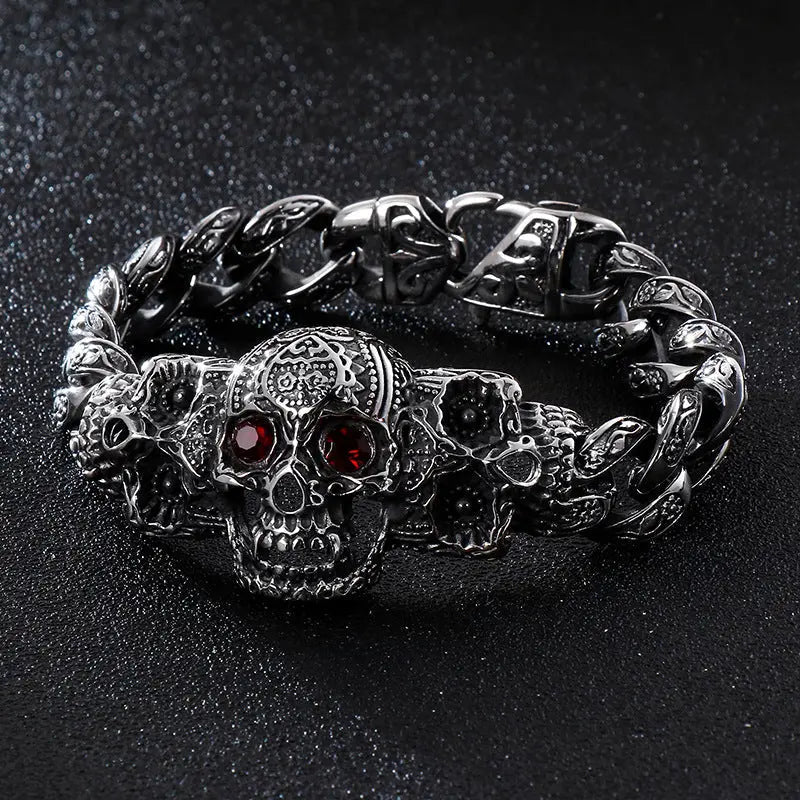 Skull and Gem-set Eye Stainless Steel Bracelet VRAFI