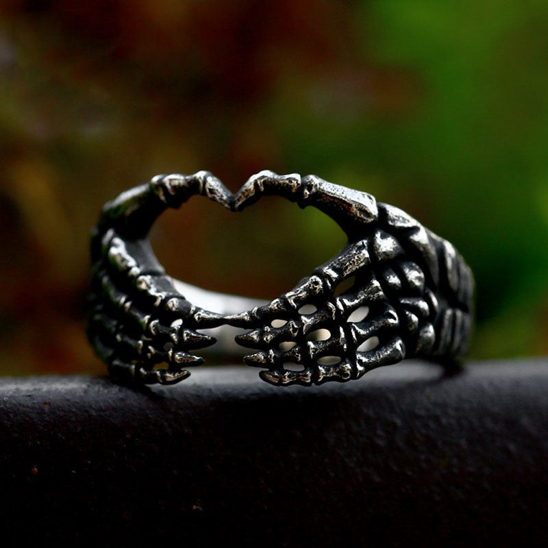 Skull Hand Bone Love Stainless Steel Ring-Vrafi Jewelry
