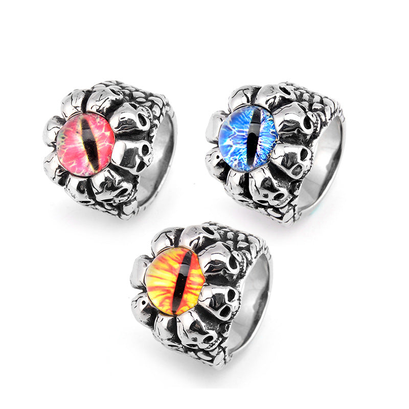 Skull Tri-color Ghost Eye Stainless Steel Ring-Vrafi Jewelry