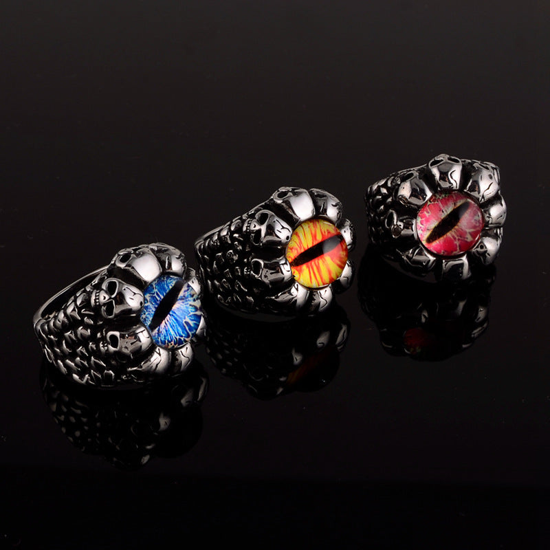 Skull Tri-color Ghost Eye Stainless Steel Ring-Vrafi Jewelry