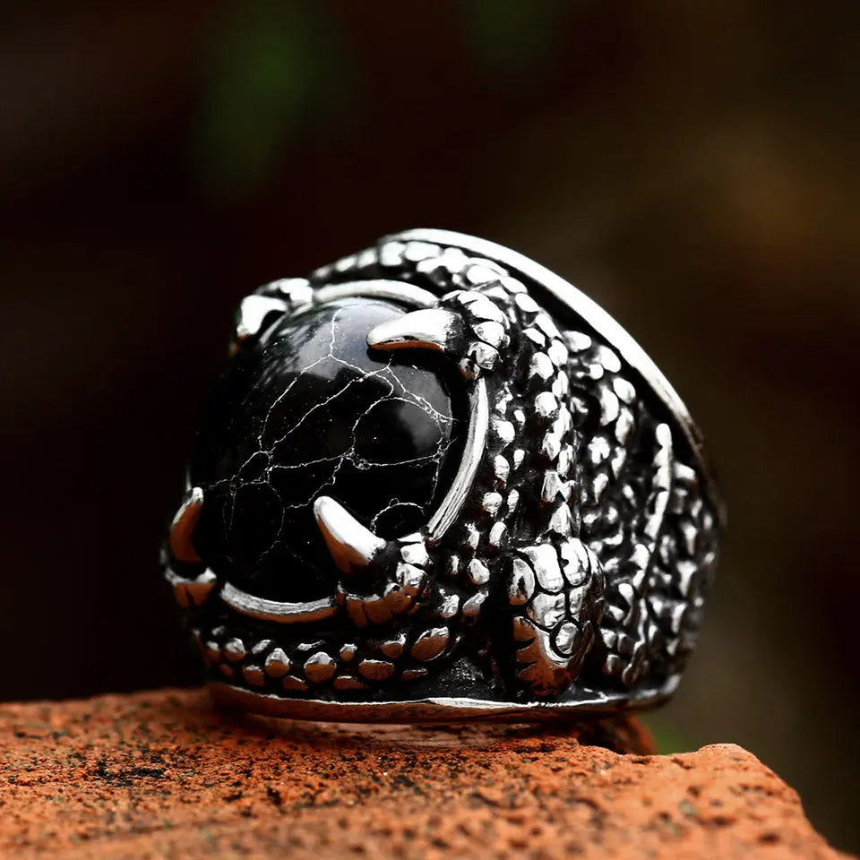 Snake Black Turquoise Stainless Steel Ring - Vrafi Jewelry
