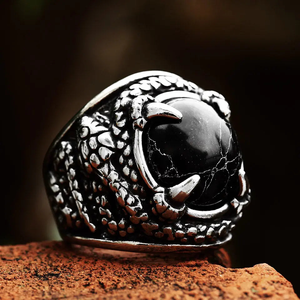 Snake Black Turquoise Stainless Steel Ring - Vrafi Jewelry