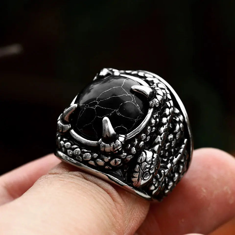 Snake Black Turquoise Stainless Steel Ring - Vrafi Jewelry