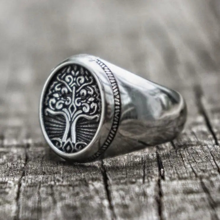 Solid Tree of Life Signet Ring - Vrafi Jewelry