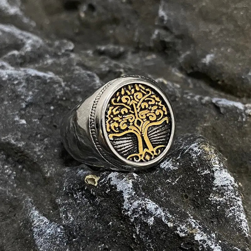 Solid Tree of Life Signet Ring - Vrafi Jewelry