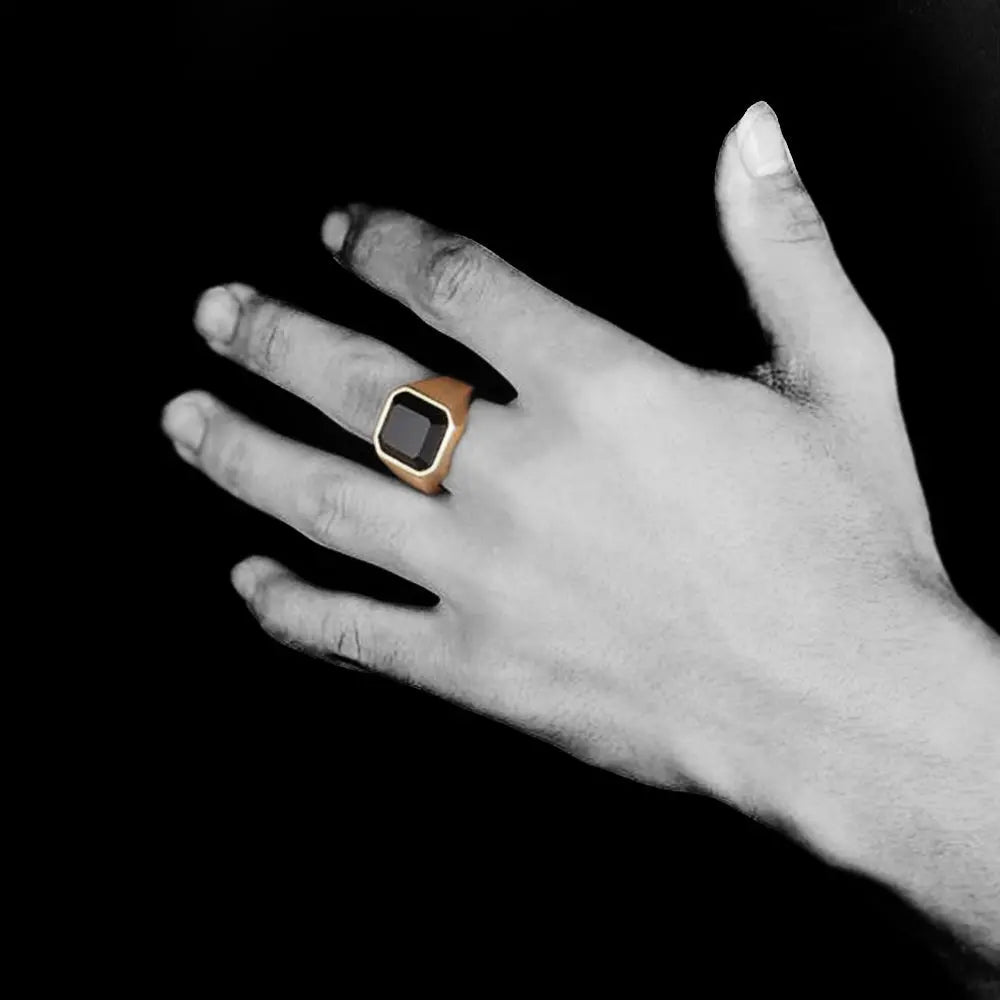Square Obsidian Stainless Steel Ring - Vrafi Jewelry