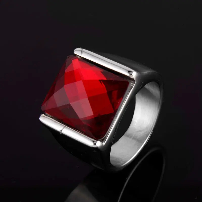 Square Ruby Stainless Steel Ring VRAFI