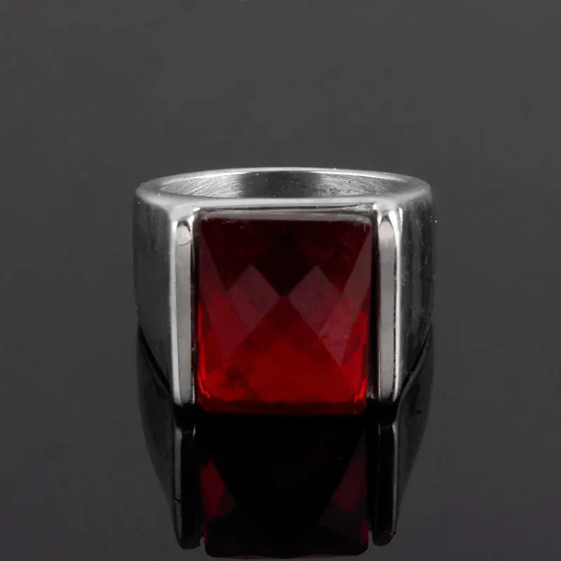 Square Ruby Stainless Steel Ring VRAFI