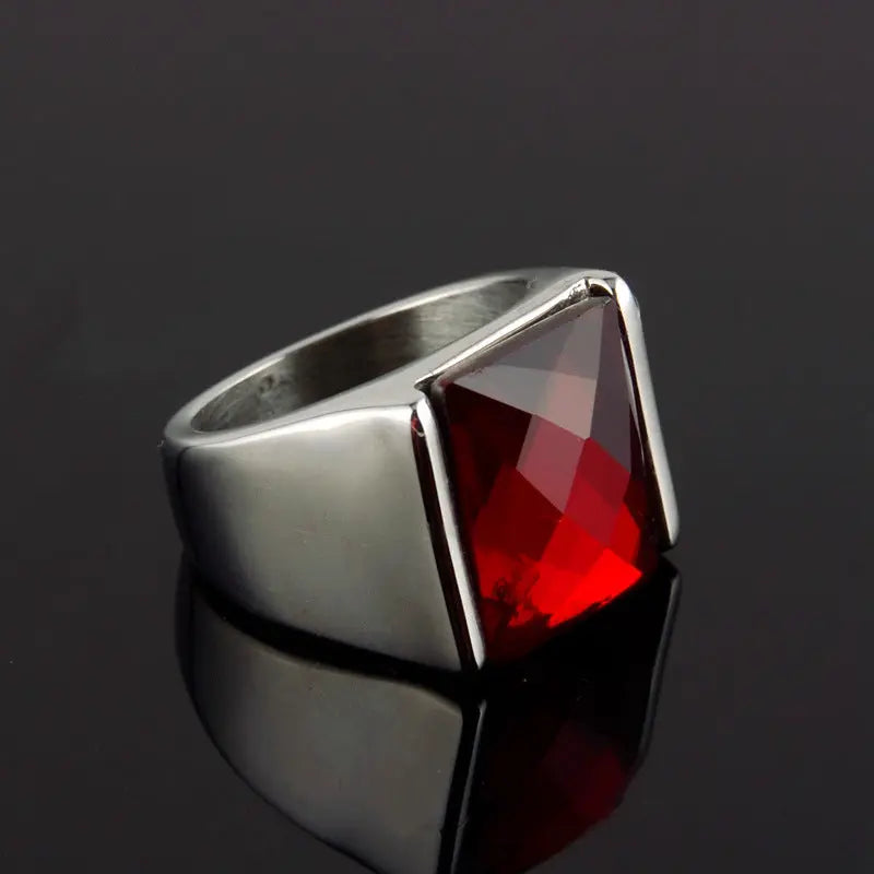 Square Ruby Stainless Steel Ring VRAFI