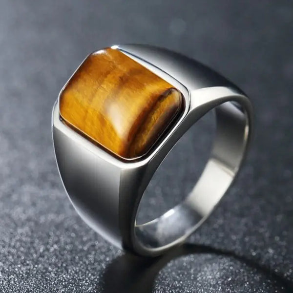 Square Tiger-Eye Stainless Steel Ring - Vrafi Jewelry