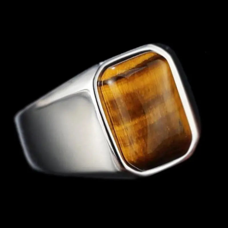 Square Tiger-Eye Stainless Steel Ring - Vrafi Jewelry