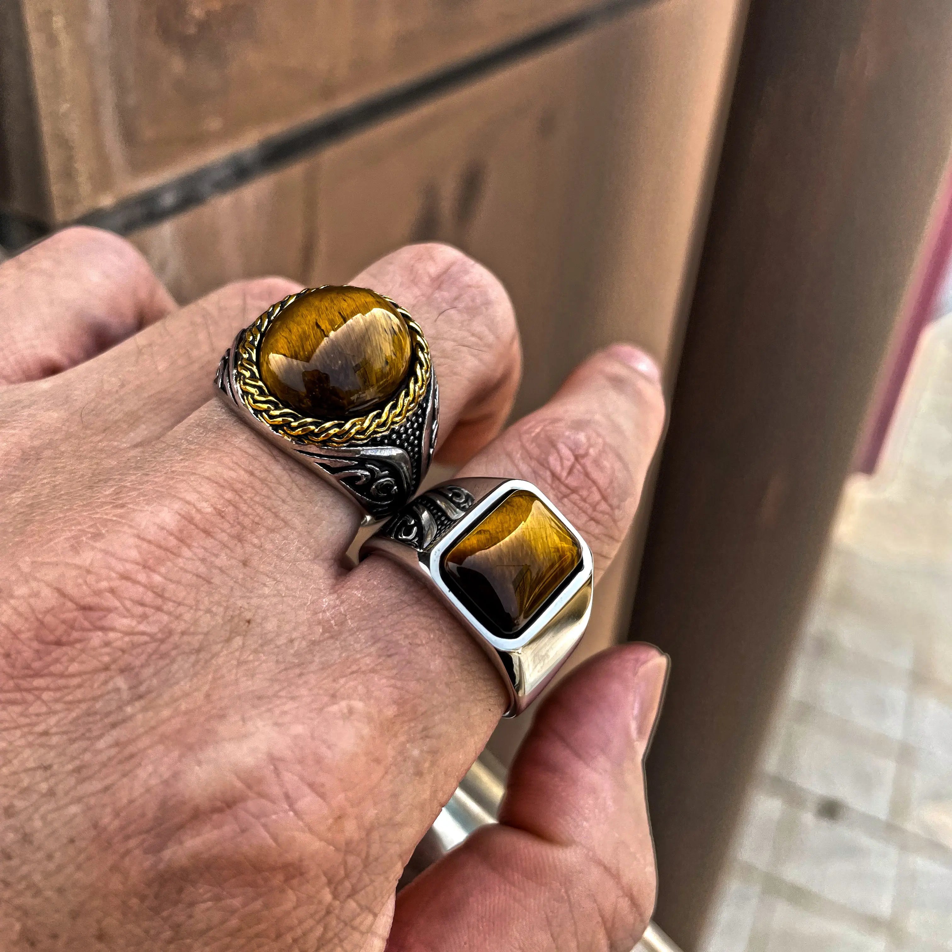 Square Tiger-Eye Stainless Steel Ring VRAFI