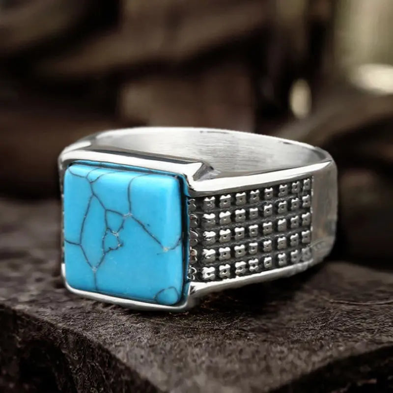 Square Turquoise Stainless Steel Simple Ring VRAFI