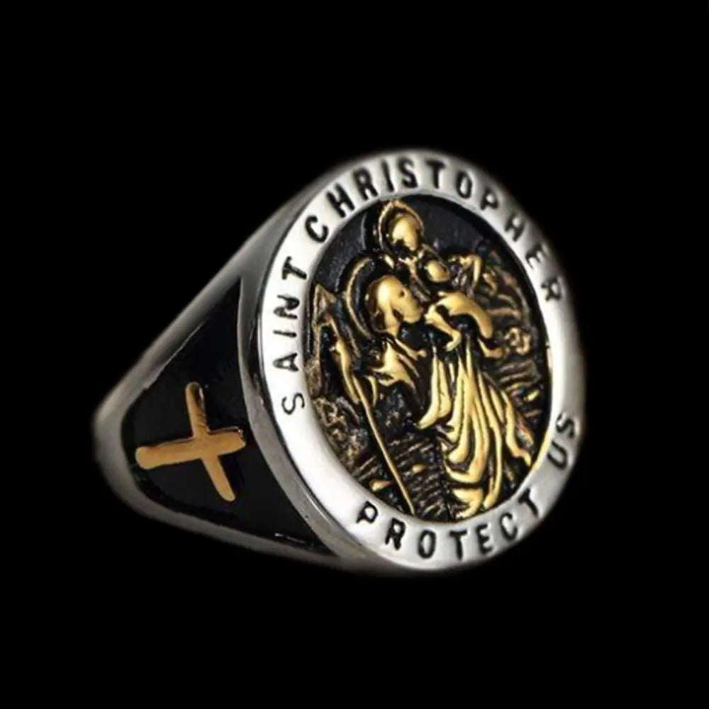 St. Christopher Protect US Cross Ring - Vrafi Jewelry