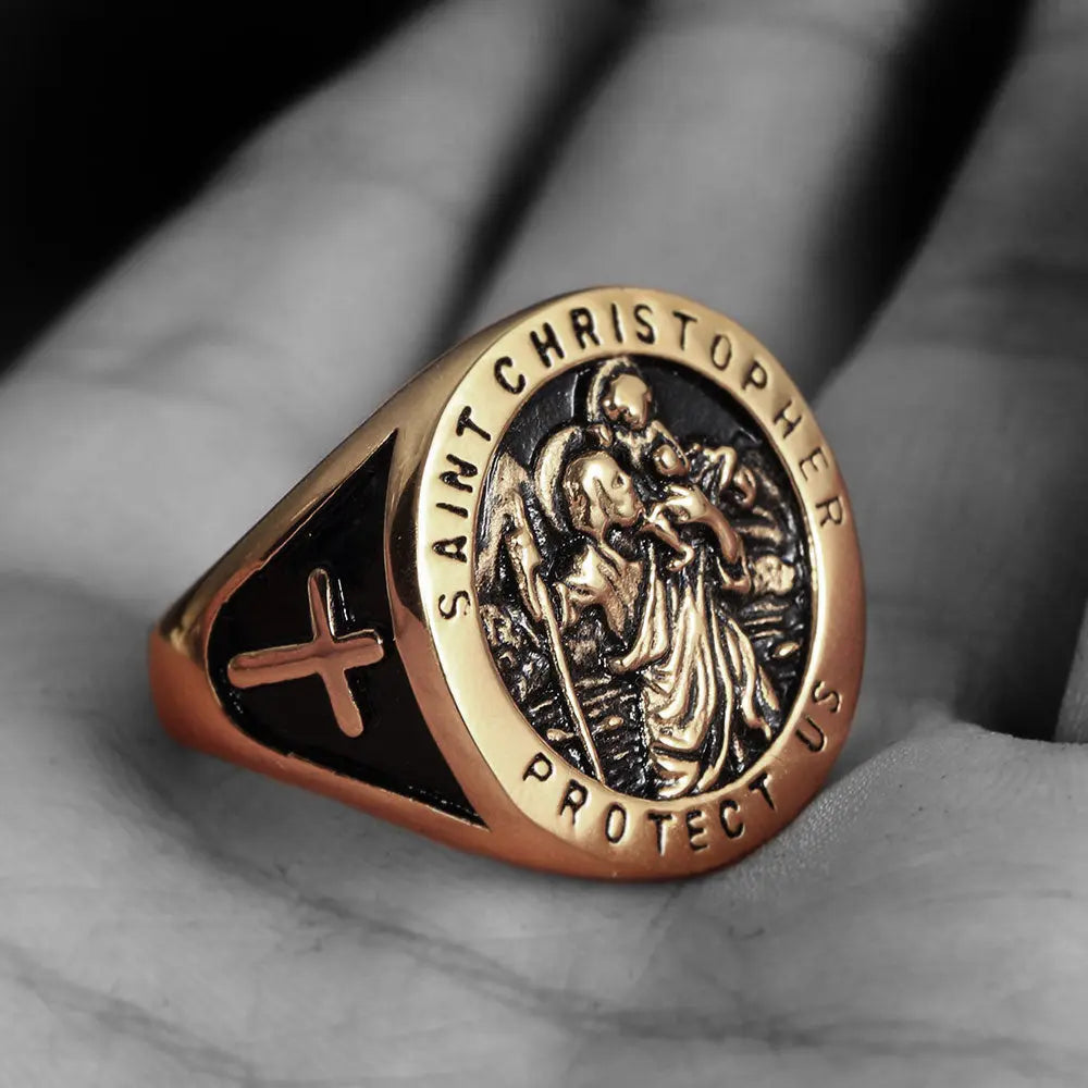 St. Christopher Protect US Cross Ring - Vrafi Jewelry