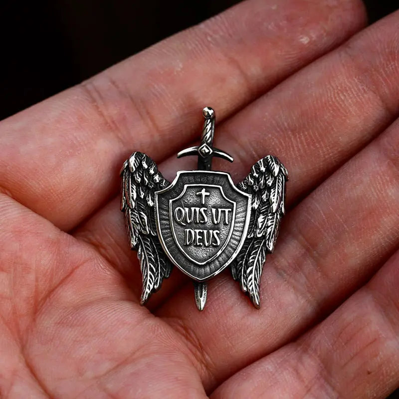 St. Michael Archangel Wings Sword & Shield Pendant - Vrafi Jewelry