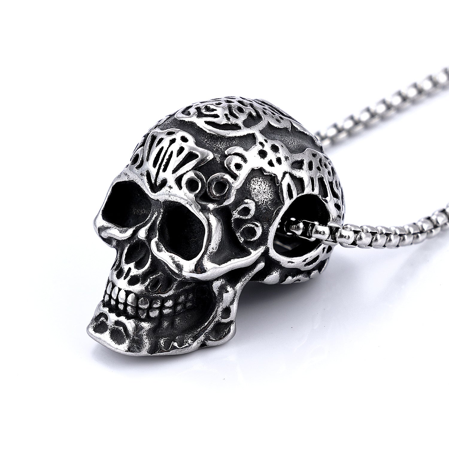 Stainless Steel Carved Skull Pendant for Men