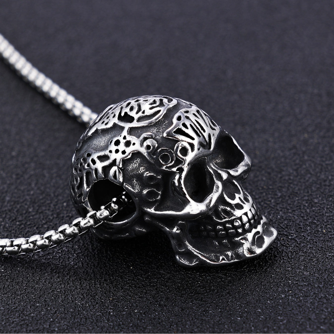 Stainless Steel Carved Skull Pendant for Men