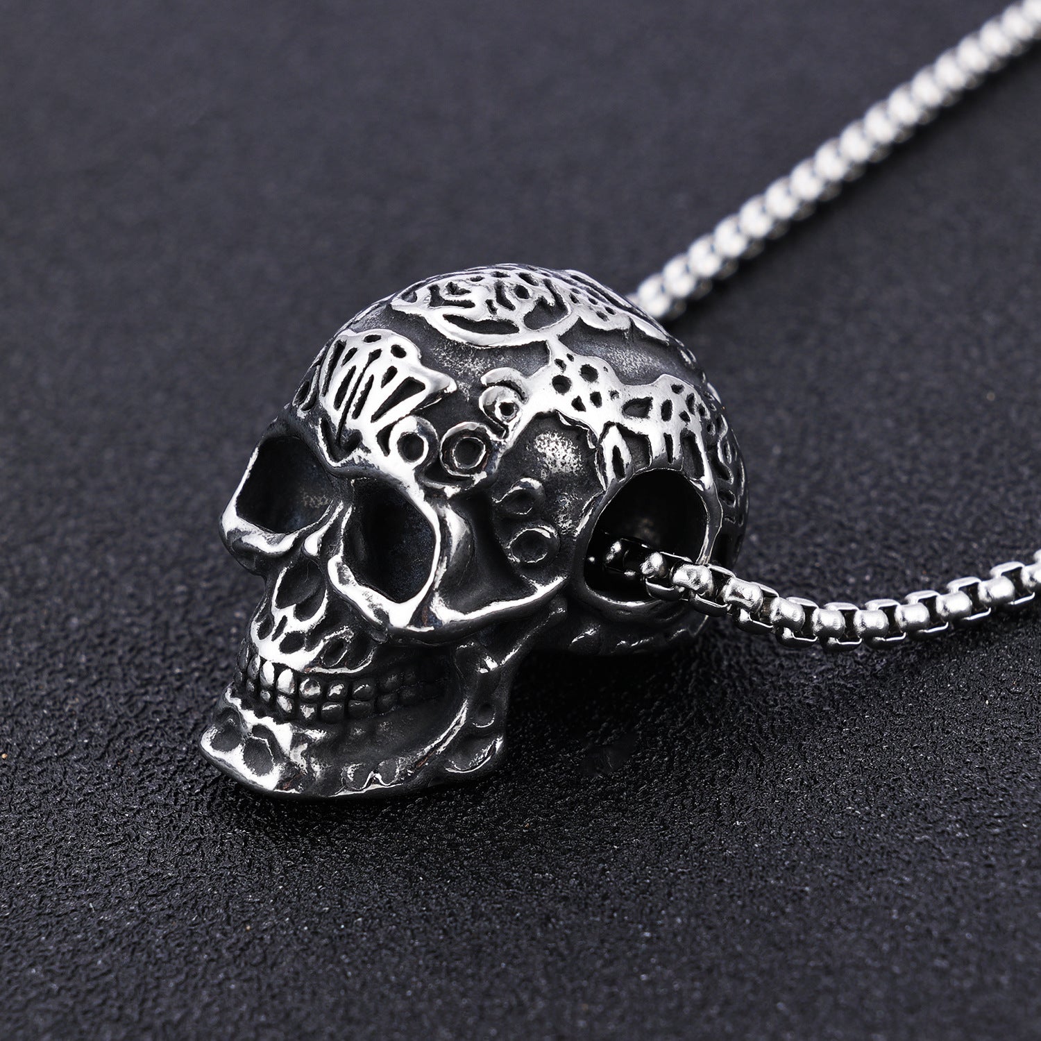 Stainless Steel Carved Skull Pendant for Men