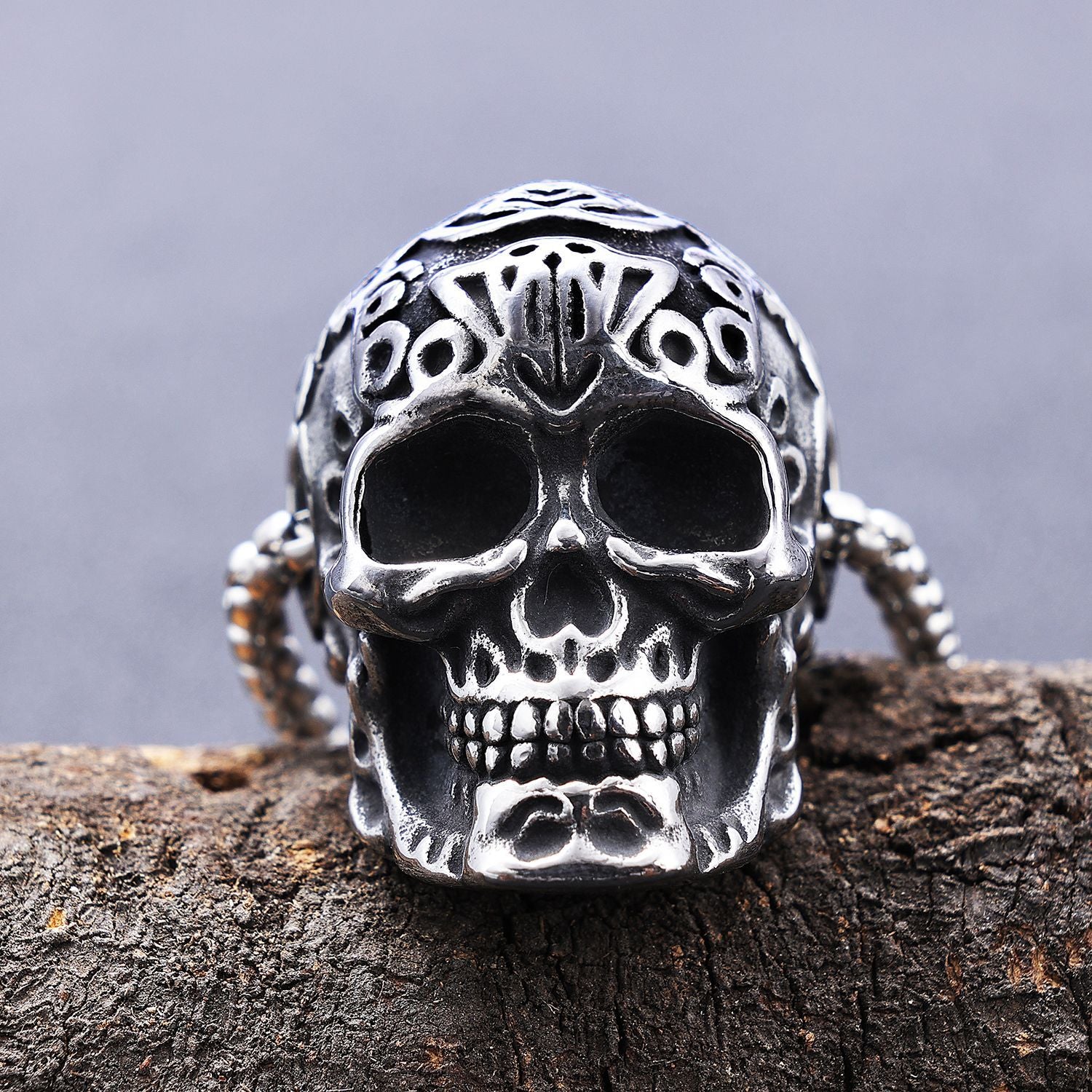 Stainless Steel Carved Skull Pendant for Men