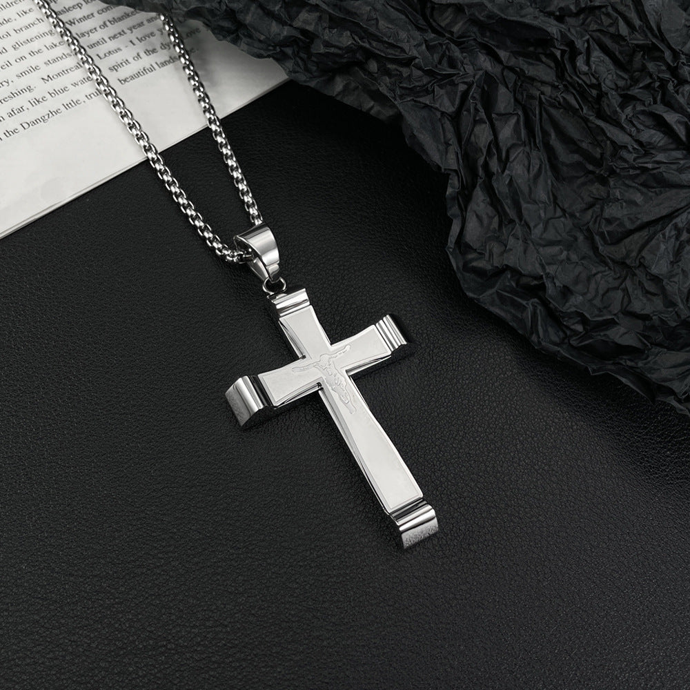 Stainless Steel Two-Tone Cross Pendant Necklace