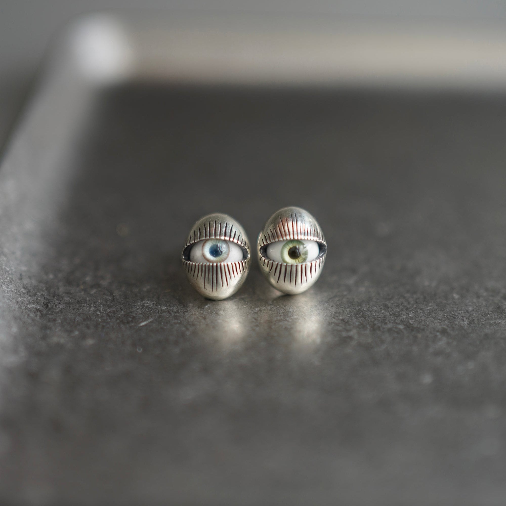 Sterling Silver Devil Eye Distressed Earrings