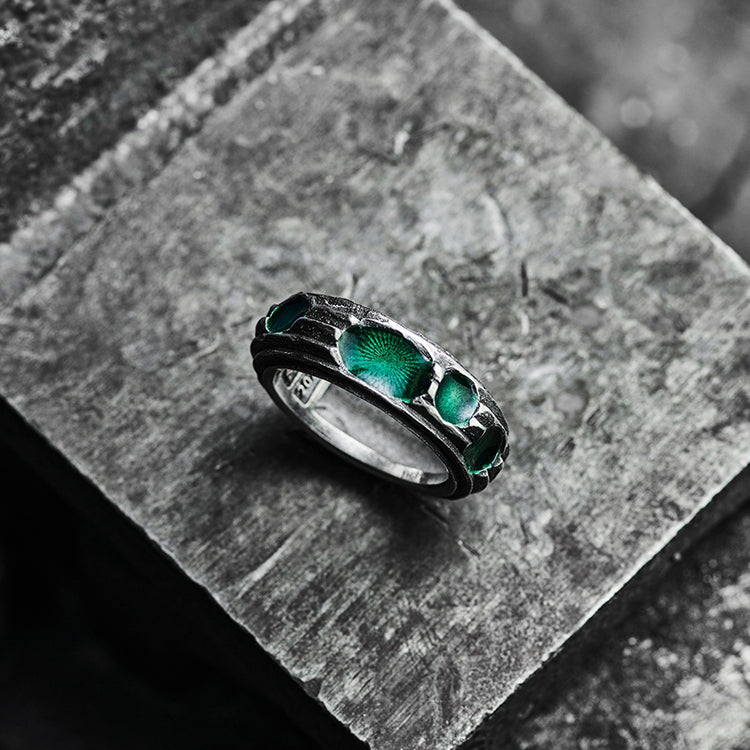 Sterling Silver Enamel Emerald Ruby Ring