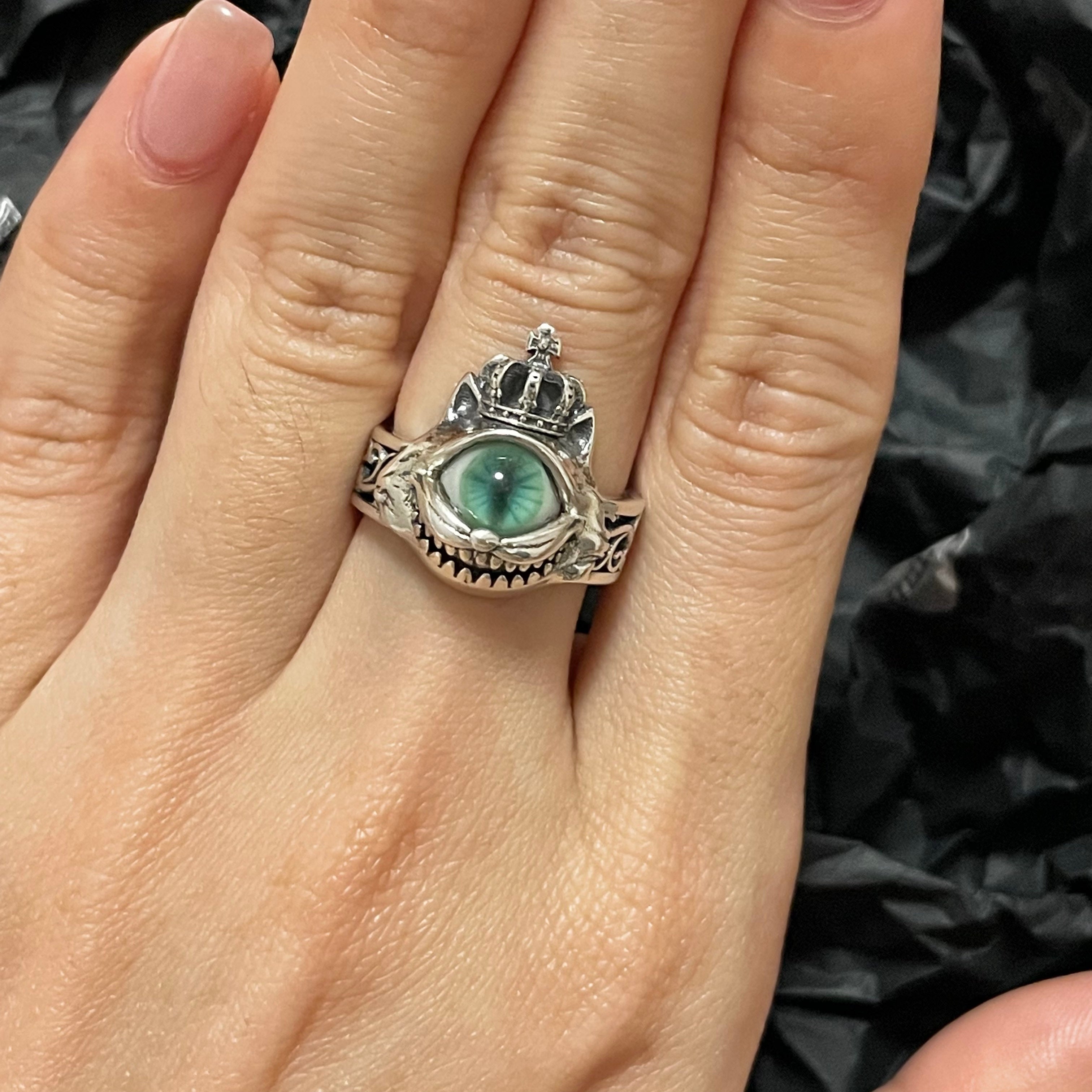 Sterling Silver Green Eye Open Ring