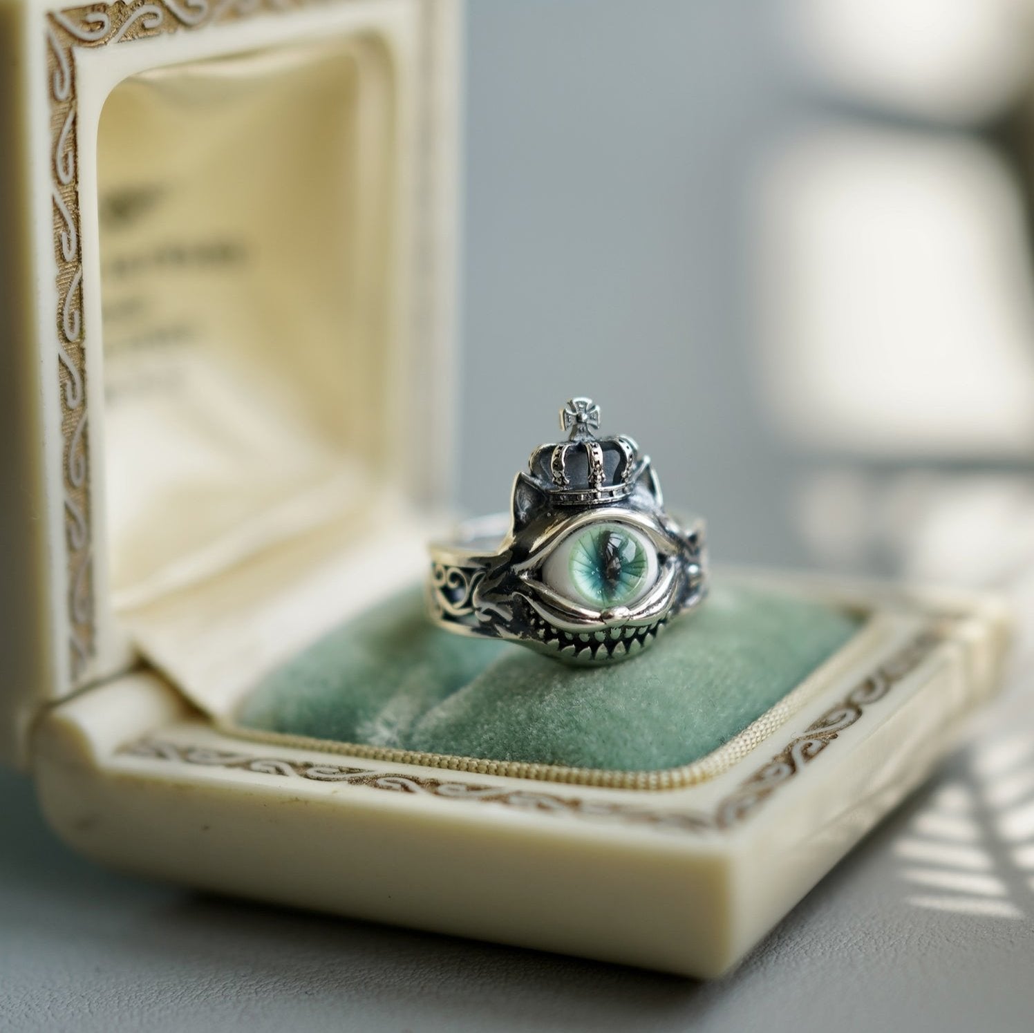 Sterling Silver Green Eye Open Ring