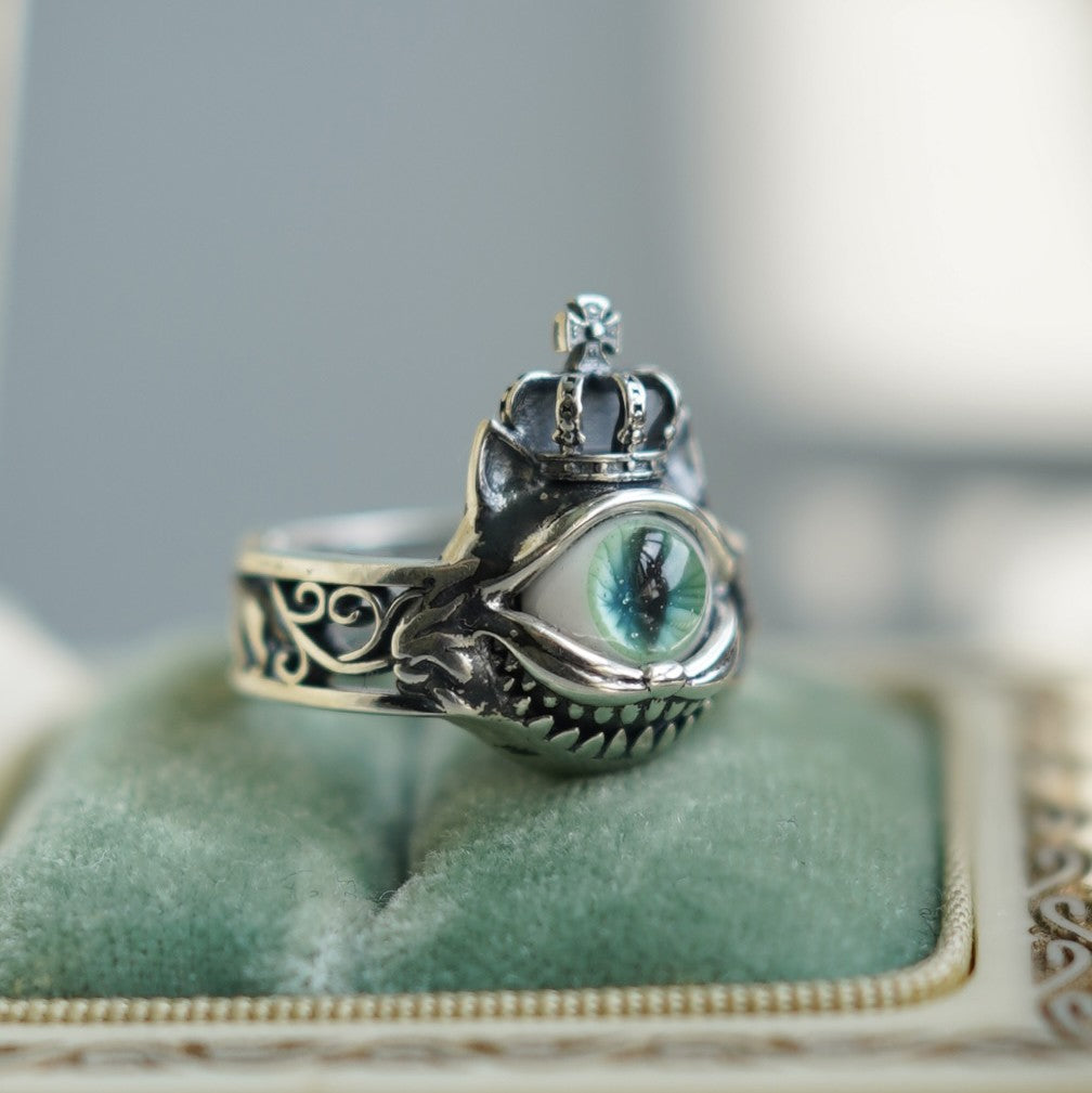 Sterling Silver Green Eye Open Ring