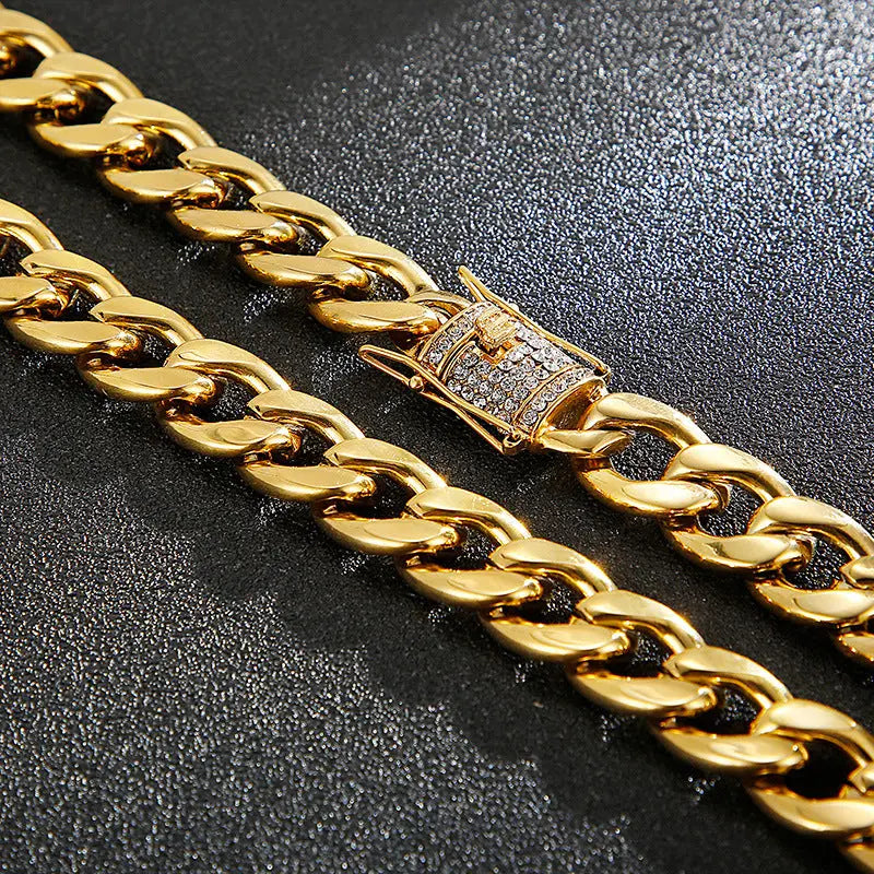 Stone Inlaid Open-Box Clasp Cuban Chain - Vrafi Jewelry