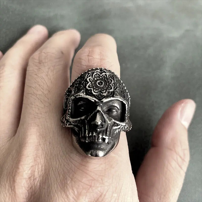 Sugar Skull Stainless Steel Ring - Vrafi Jewelry
