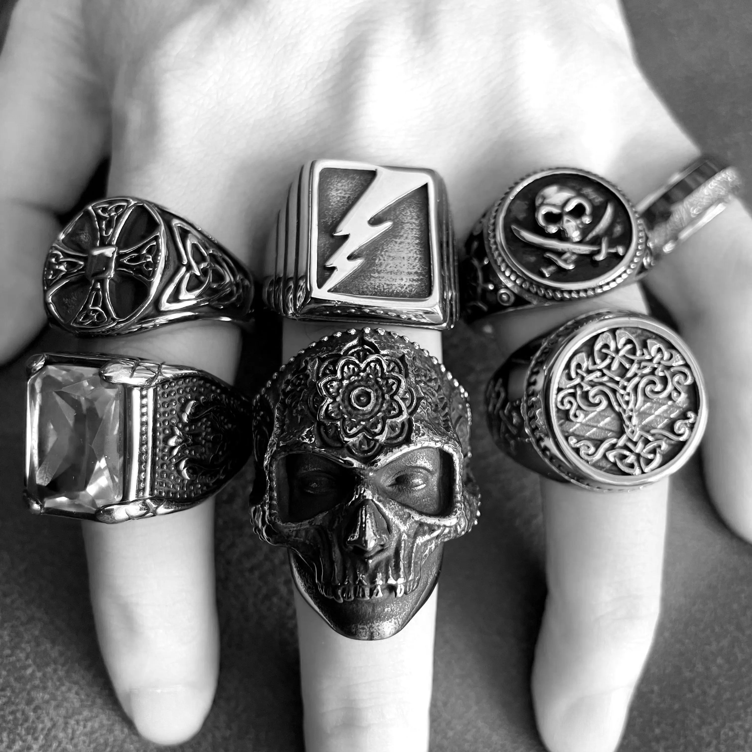 Sugar Skull Stainless Steel Ring - Vrafi Jewelry