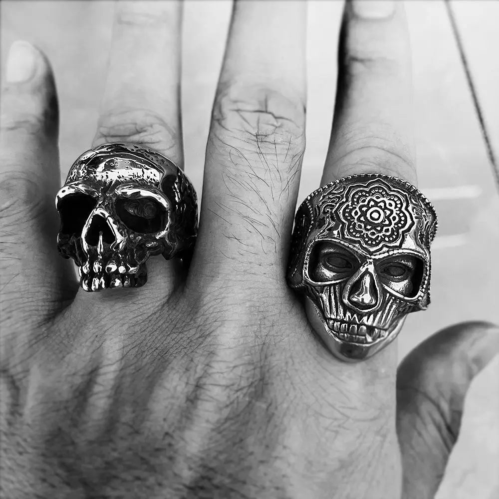 Sugar Skull Stainless Steel Ring - Vrafi Jewelry