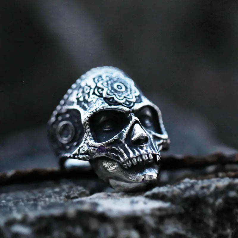 Sugar Skull Stainless Steel Ring - Vrafi Jewelry