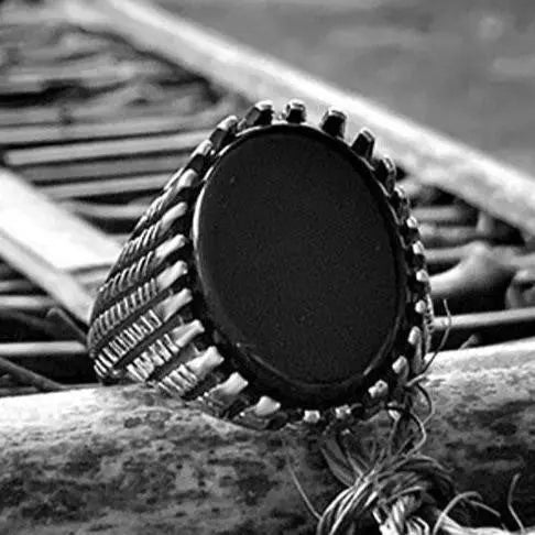 Table Cut Obsidian Stainless Steel Ring - Vrafi Jewelry