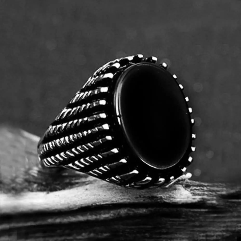 Table Cut Obsidian Stainless Steel Ring - Vrafi Jewelry
