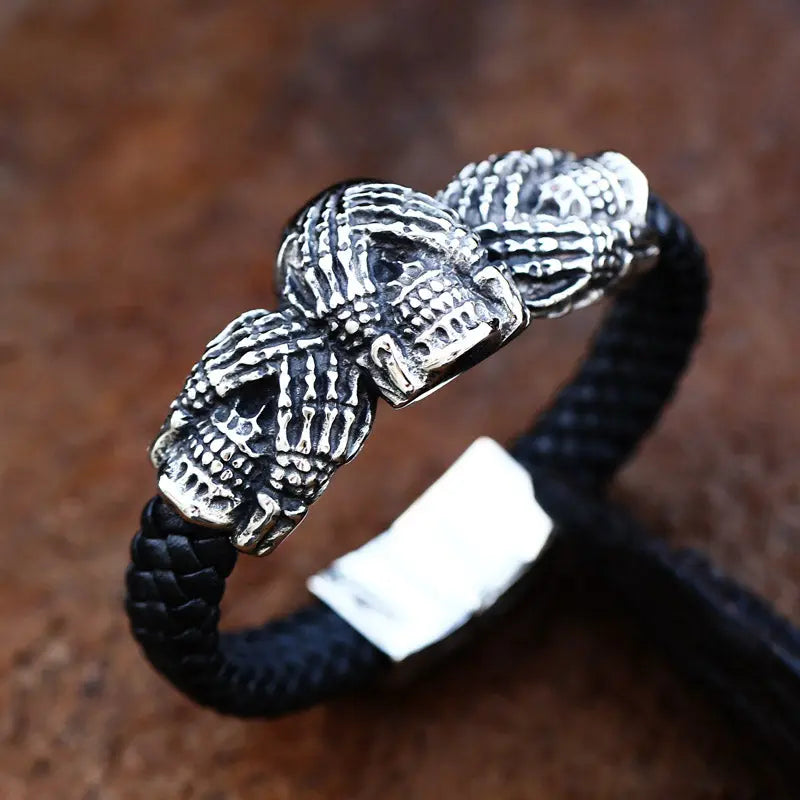 Three Wise Leather Skull Bracelet VRAFI