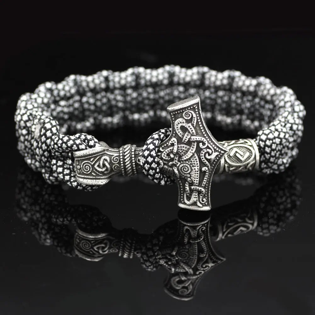 Thor's Hammer Braided Rope Viking Bracelet VRAFI